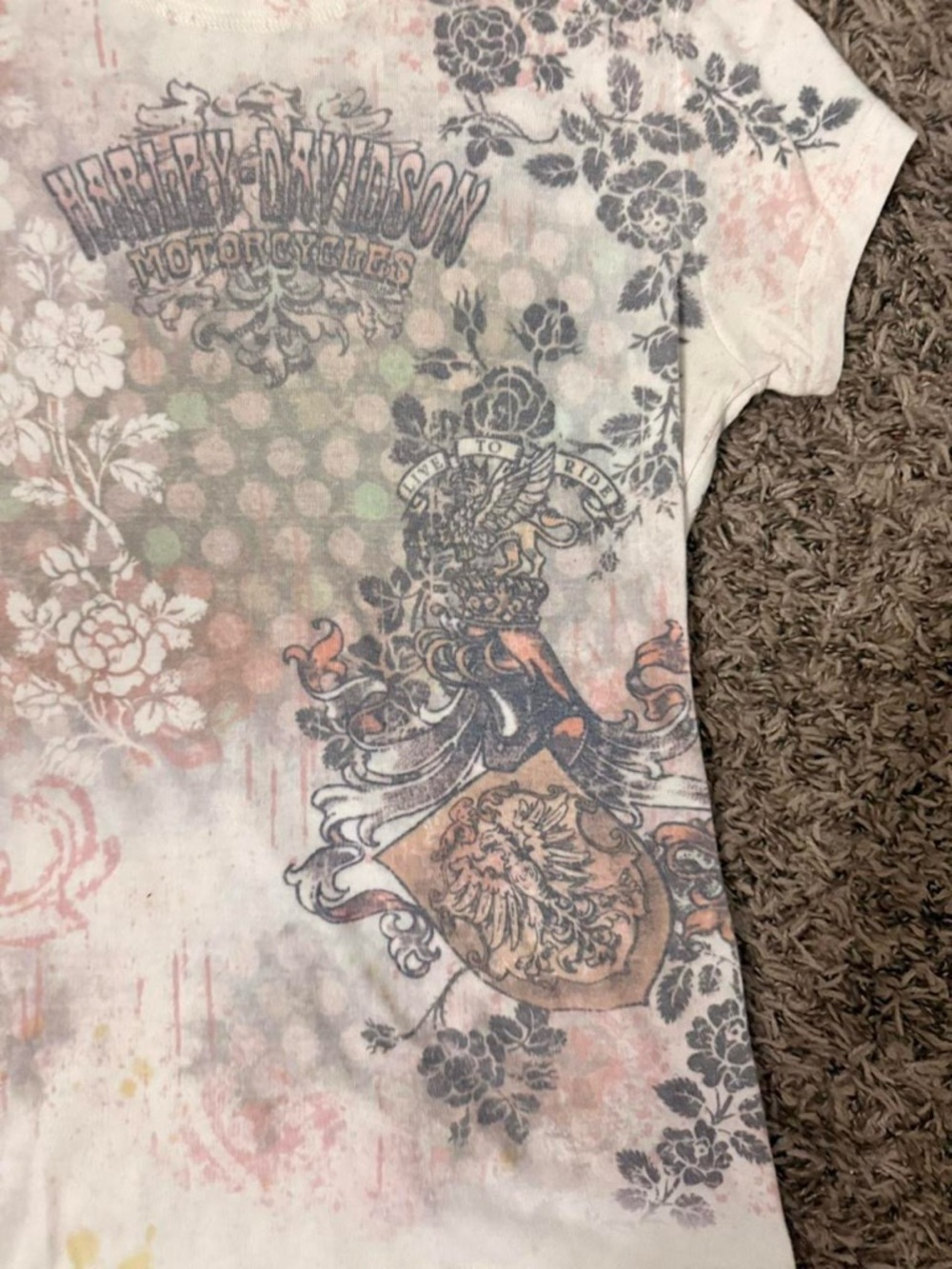 Vintage Harley-Davidson Women's Cream Graphic Floral Tee - Picture 2 of 6